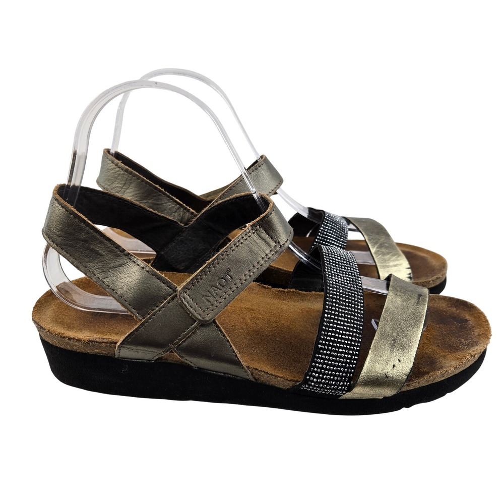 Naot Krista Women 40 Gold Metallic‎ Leather Rhinestone Wedge Sandals 9-9.5 US